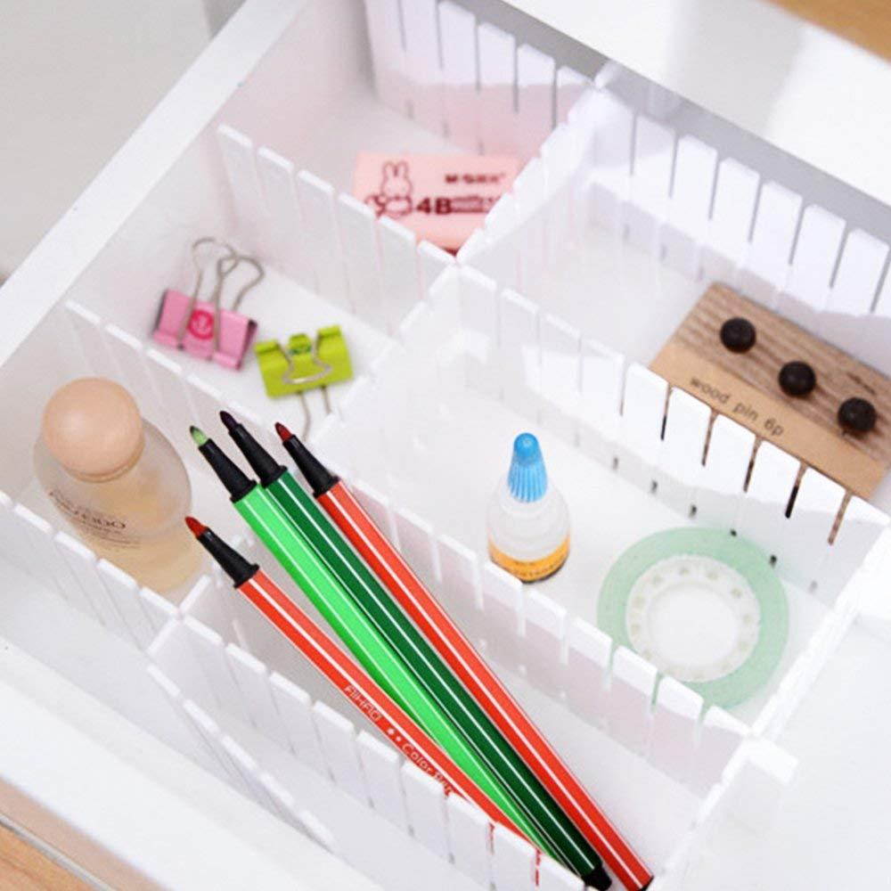 8pcs DIY Plastic Grid Drawer Divider Household Storage ShineMeThickening Housing Spacer Sub-grid Finishing Shelves for Home Tidy Closet Stationary Makeup Socks Underwear Scarves Organizer (White)