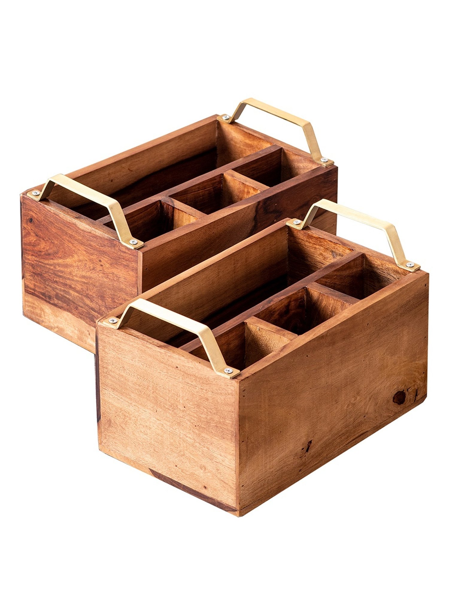 Nestroots Brown Wood Cutlery Holder - Set of 2