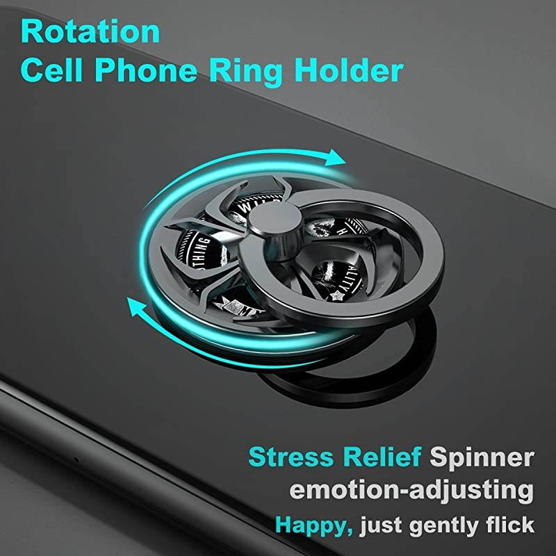 AntiAnxiety Finger Ring Stand 360&deg; Rotation Spinner Mobile Cell Phone Ring Stand Holder with Grip Kickstand Universal WashableReusable for PhonePadSamsung NoteTablets etc Silver