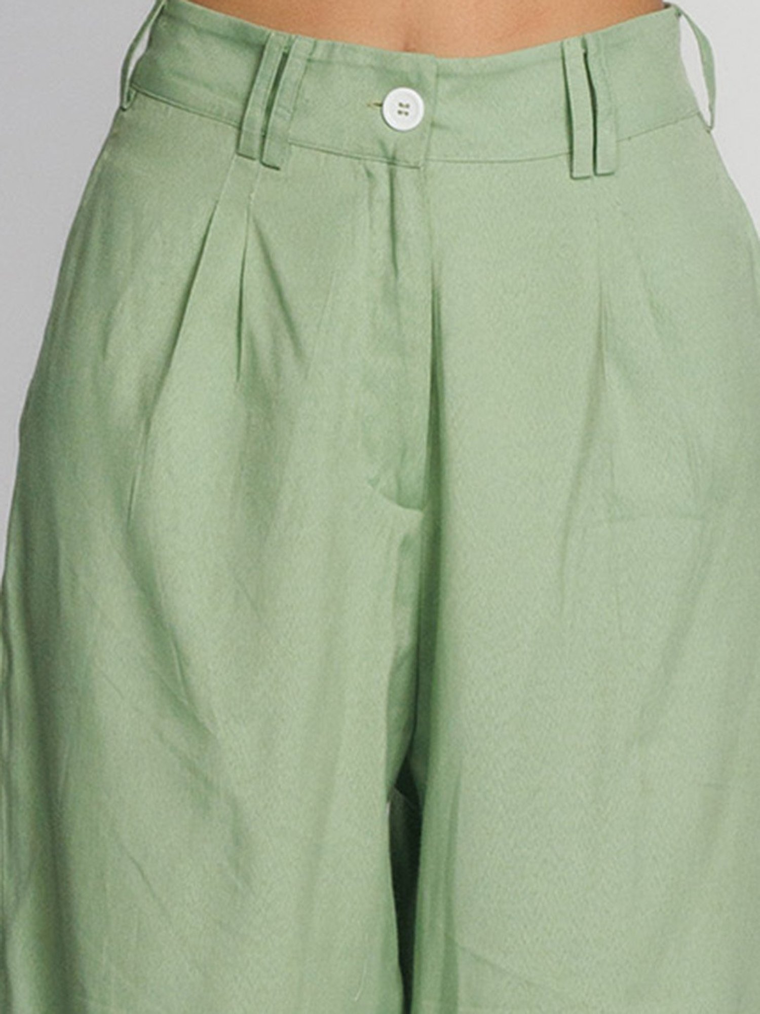 Zink London Sage Green Regular Fit High Rise Palazzos