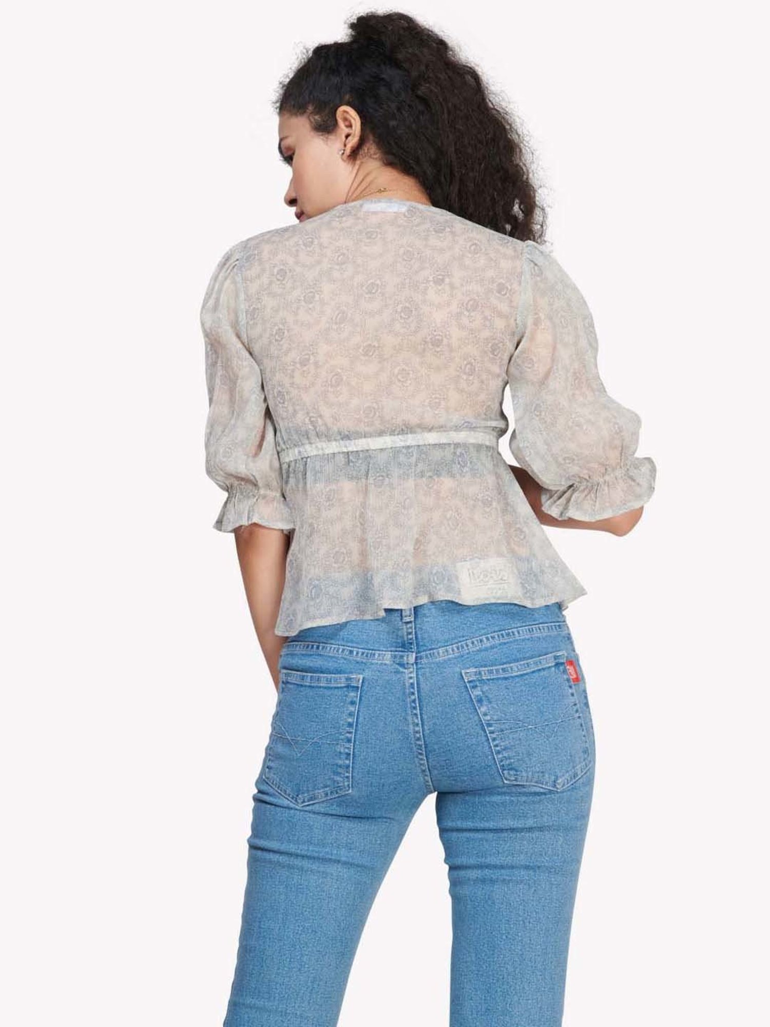 VASTRADO Grey Cotton Printed Top