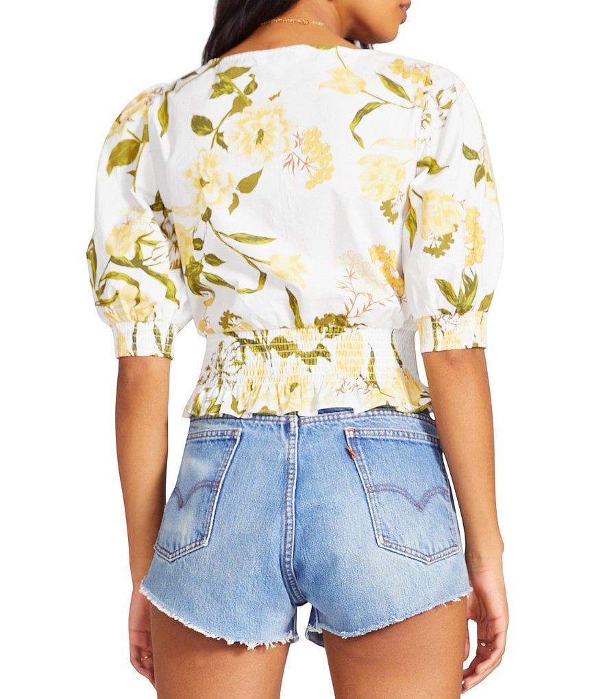 BB Dakota by Steve Madden Sweet Memory Square Neck Floral Print Puff Sleeve Top