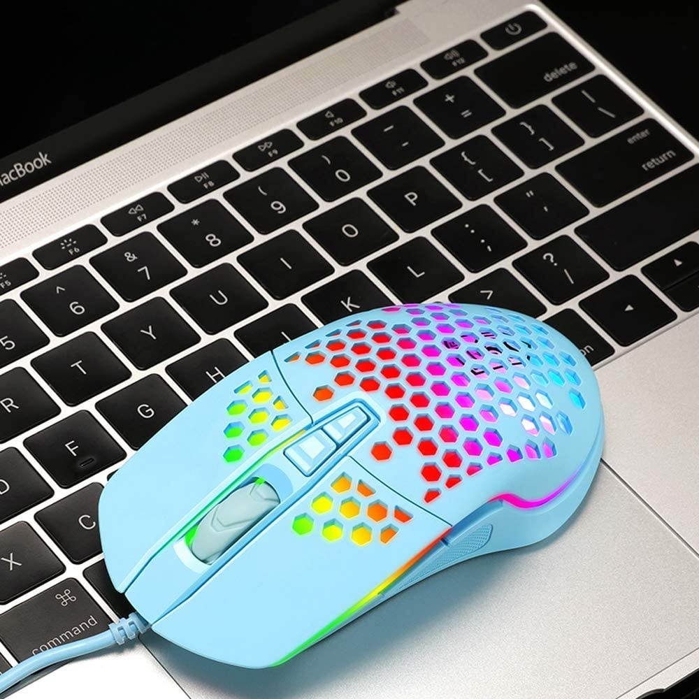 Lightweight Gaming MouseRGB Chroma LED Light Wired USB Mouse with Lightweight Honeycomb Shell 6400 DPI Adjustable 7 Programmed Button Ergonomic Optical Computer Gamer Gaming Mice for Mac PC Laptop