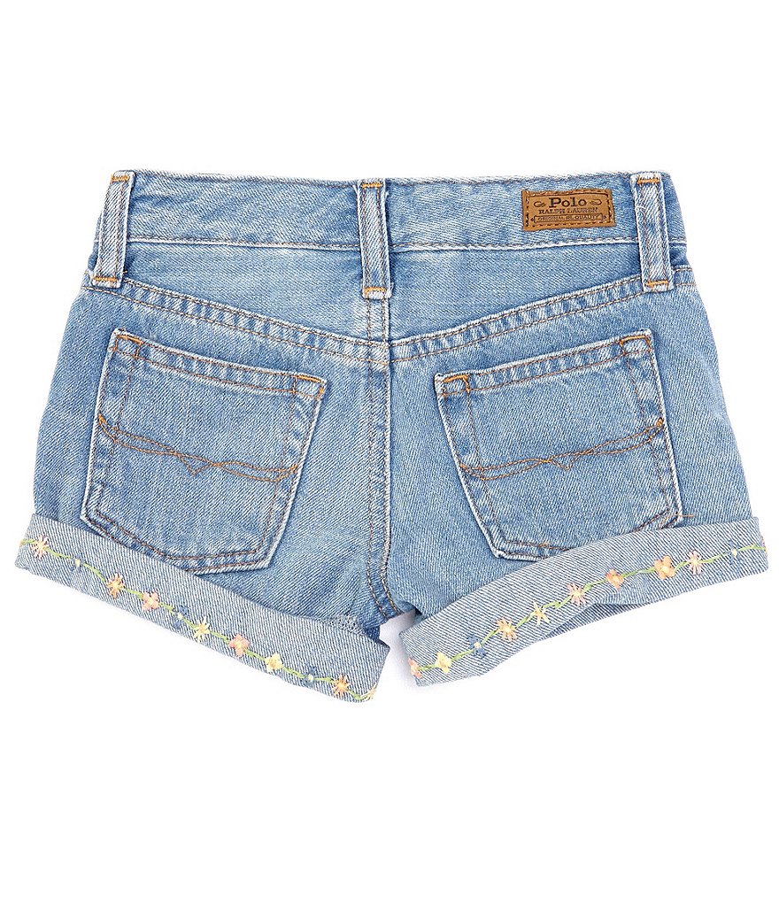 Polo Ralph Lauren Little Girls 2T-6X Floral-Embroidered-Cuffs Denim Shorts