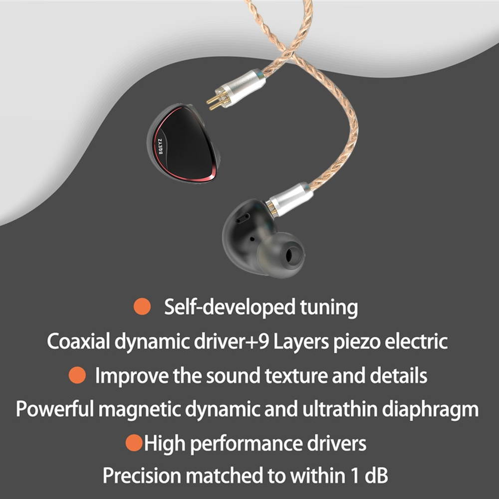 BQEYZ Spring 2 In Ear Monitor Stereo HiFi Headphones Hybrid BA Dynamic Driver Piezoelectric Headset Detachable Earphone Cable with Carrying Case