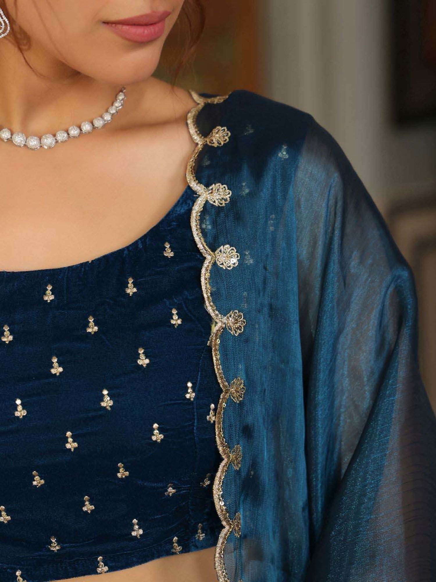 Janasya Blue Plain Lehenga Choli Set With Dupatta