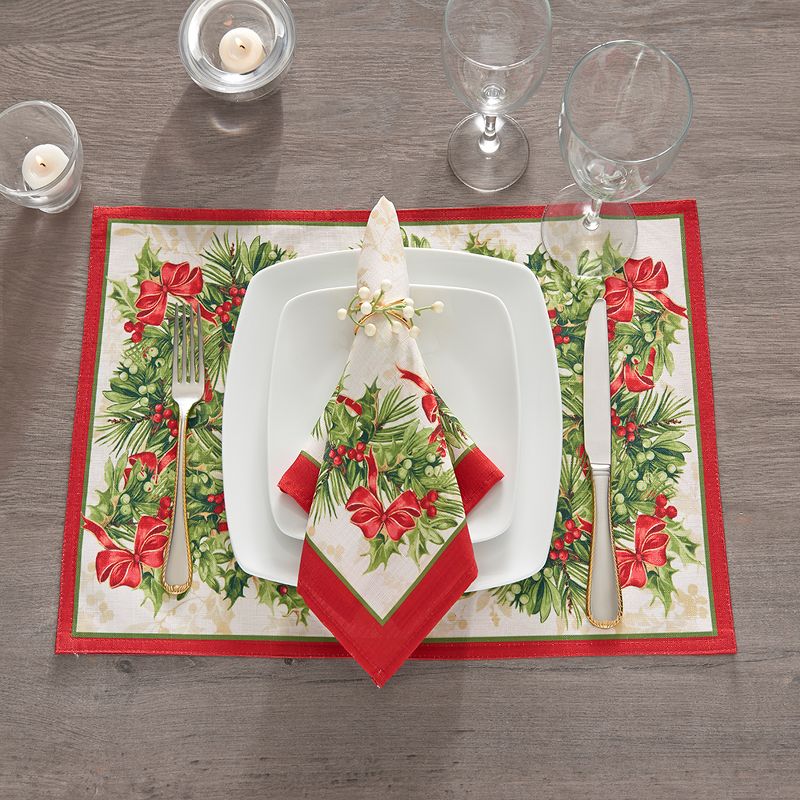Holly Traditions Holiday Napkins, Set of 4 - 17" x 17" - Red/Green - Elrene Home Fashions