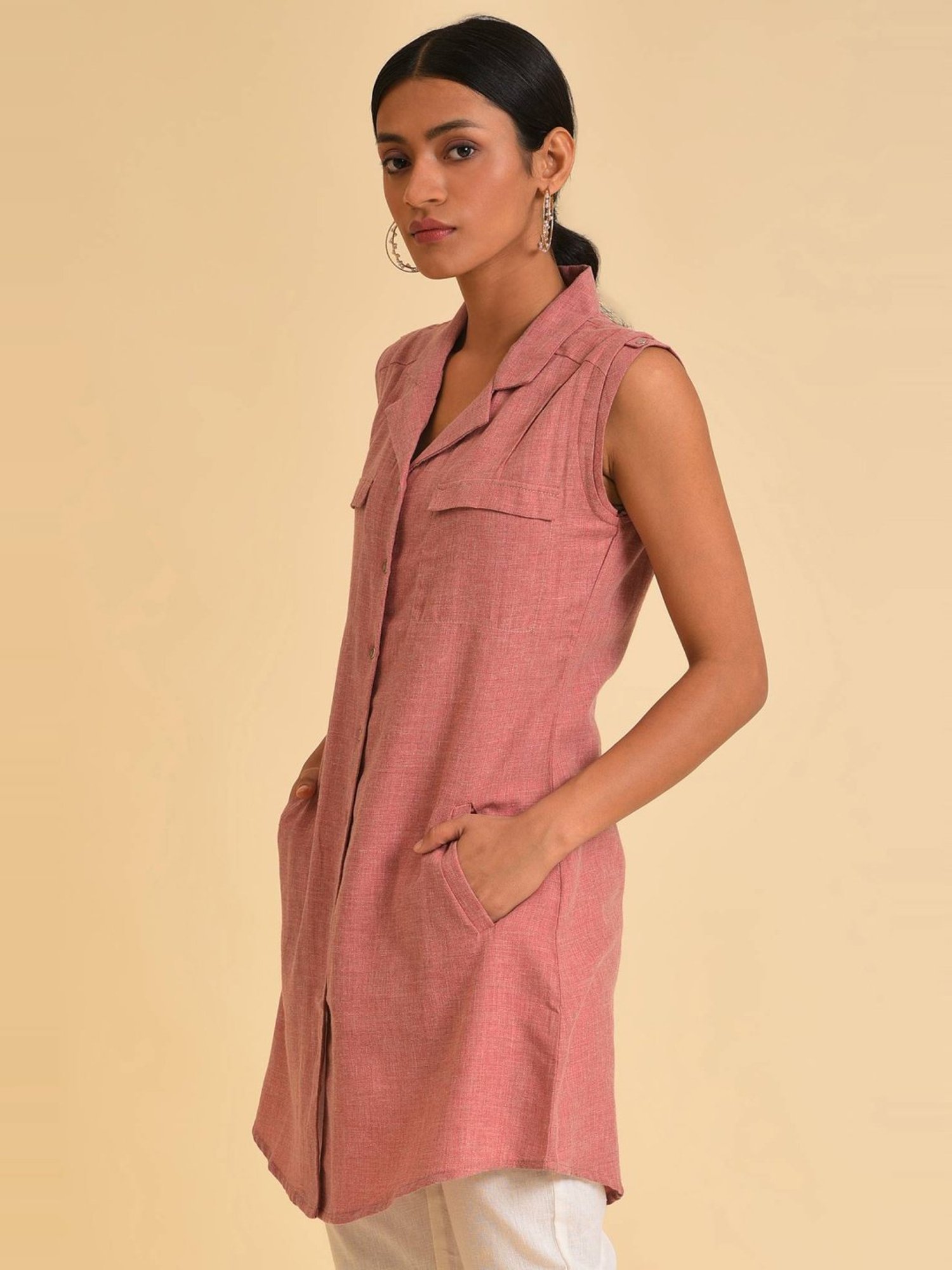 W Pink Cotton Regular Fit Tunic