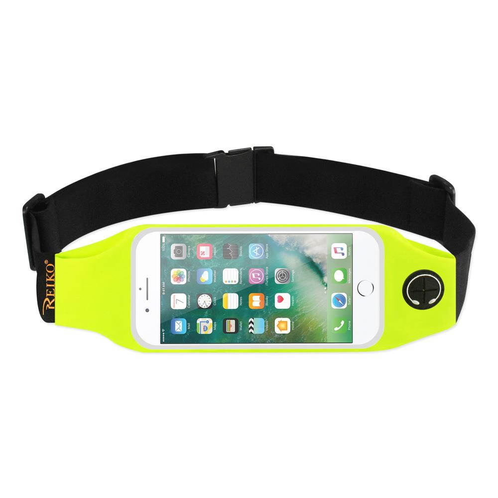 REIKO RUNNING SPORT BELT FOR IPHONE 7 PLUS/ 6S PLUS OR 5.5 INCHES DEVICE WITH TWO POCKETS AND LED IN GREEN (5.5x5.5 INCHES)