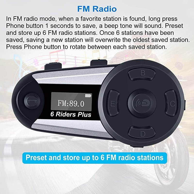 Helmet Communication Systems  V6 Plus 1200m 46 Riders Connected Motorcycle Helmet Bluetooth Headset Universal Wireless Interphone LCD ScreenHandsfreeStereo MusicFMGPS1 Pack