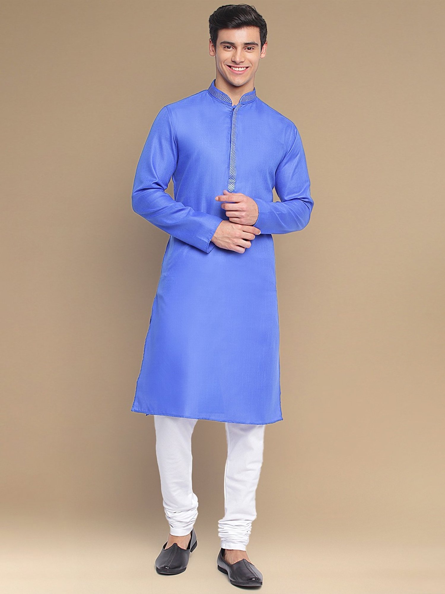 Sanwara Ink Blue & White Cotton Regular Fit Kurta Bottom Set