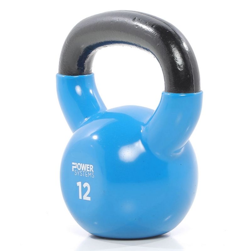 Power Systems Premium Vinyl Covered Cast Iron Kettlebell Prime Home Gym Exercise Weight Training Accessory, 12 Pounds, Blue