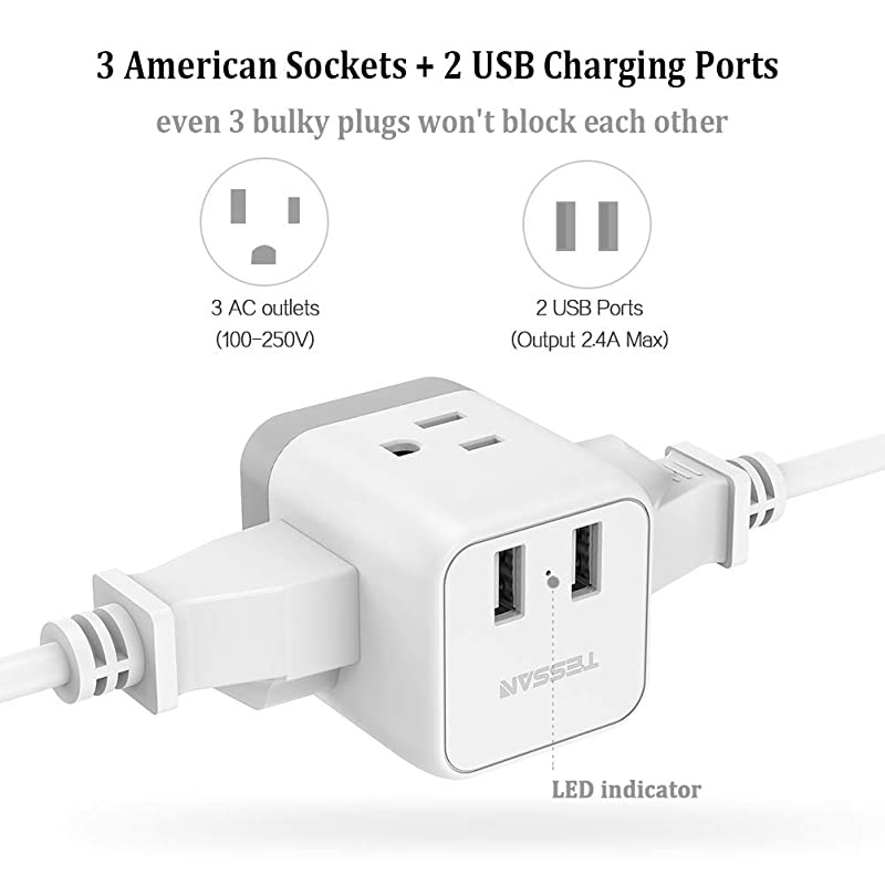 Australia China Power Plug Adapter,  5 in 1 New Zealand Travel Power Adapter with 3 US Outlets and 2 USB Charging Ports, US to Australia New Zealand Fiji Argentina Plug Adapter (Type I)