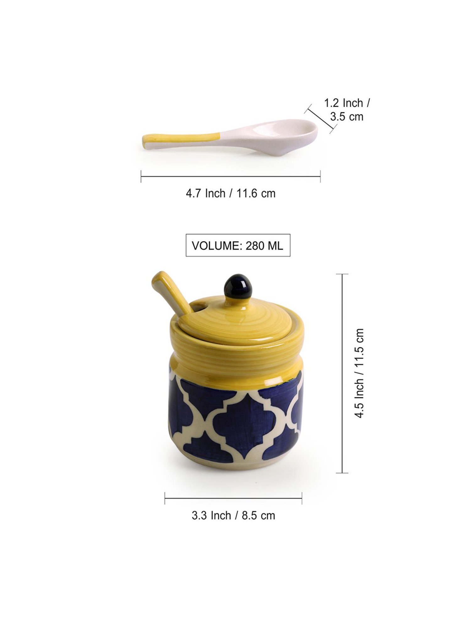 ExclusiveLane Moroccan Yellow & Blue Ceramic Pickle Holder - Set of 2, 280 ML