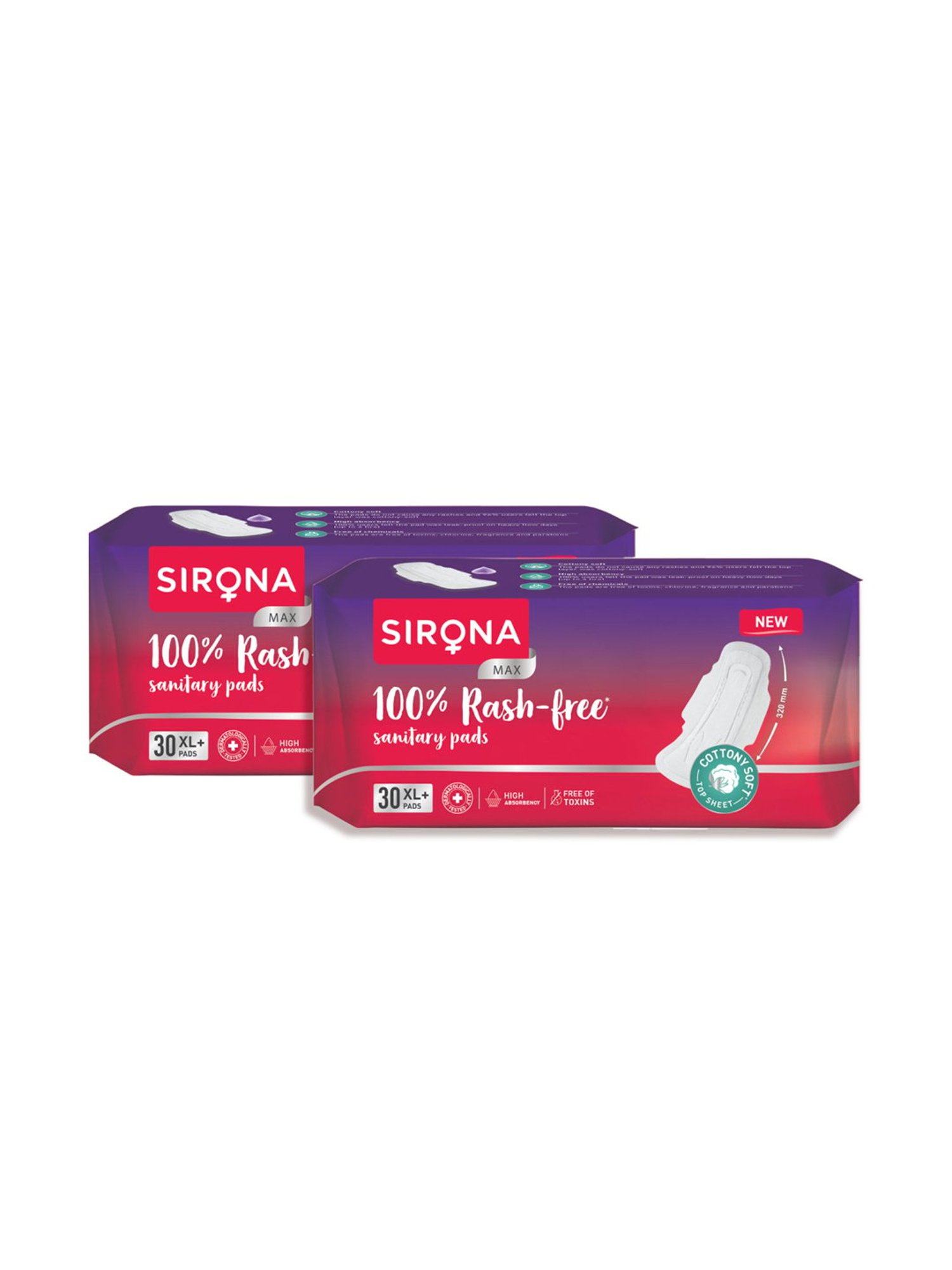 Sirona Cottony Soft Rash Free Sanitary Pads for Women Extra Large Plus - Pack of 2