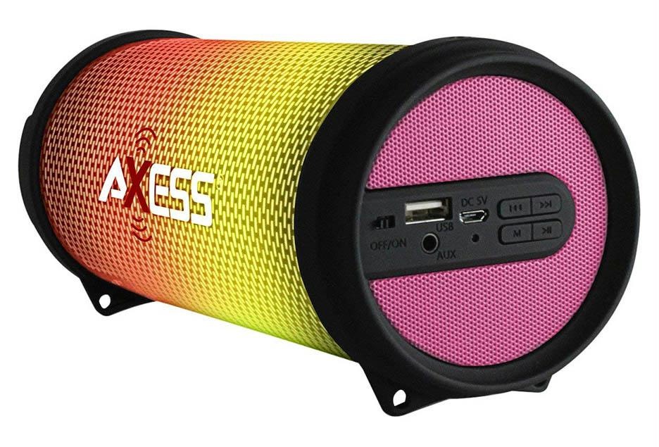AXESS PERSONAL LED BLUETOOTH PORTABLE SPEAKER W/AM-FM RADIO, USB, AUX AND LANYARD-PINK