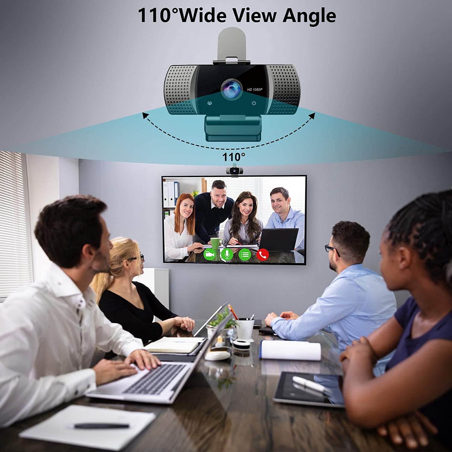 Webcam with Microphone Full 1080P HD with Privacy Cover & Tripod 110&deg;Wide View Angle Plug and Play Laptop Desktop USB 2.0 Web Camera for Video Calling Online Class Conferencing Recording Gaming