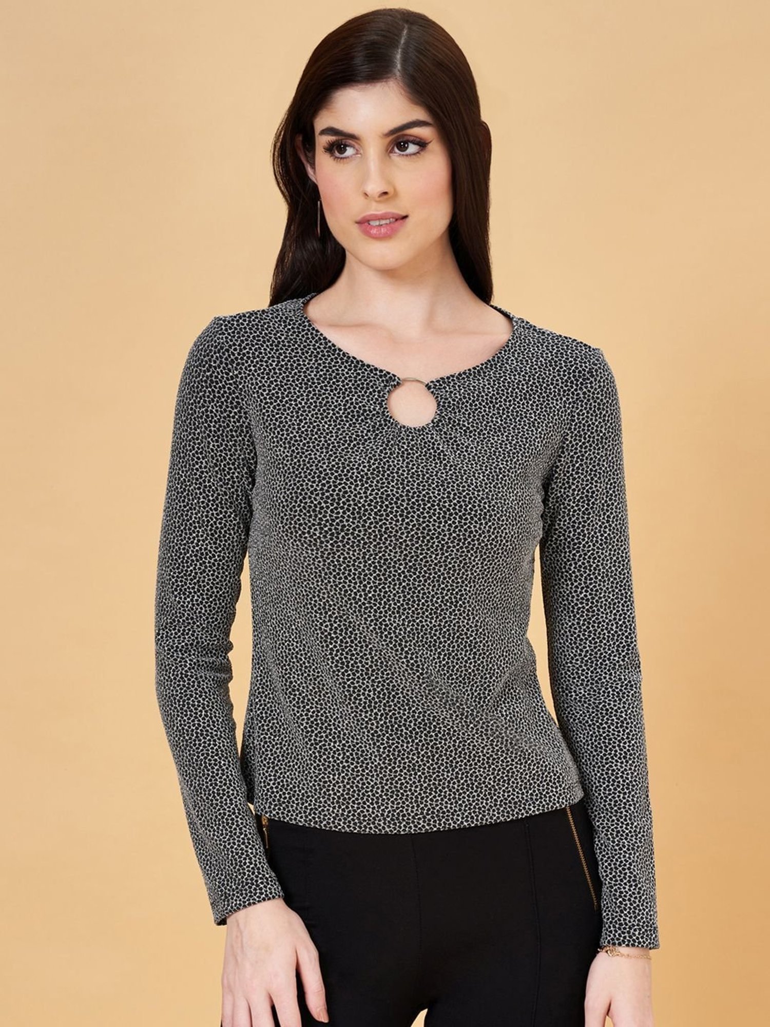 Annabelle by Pantaloons Silver & Black Animal Print Top