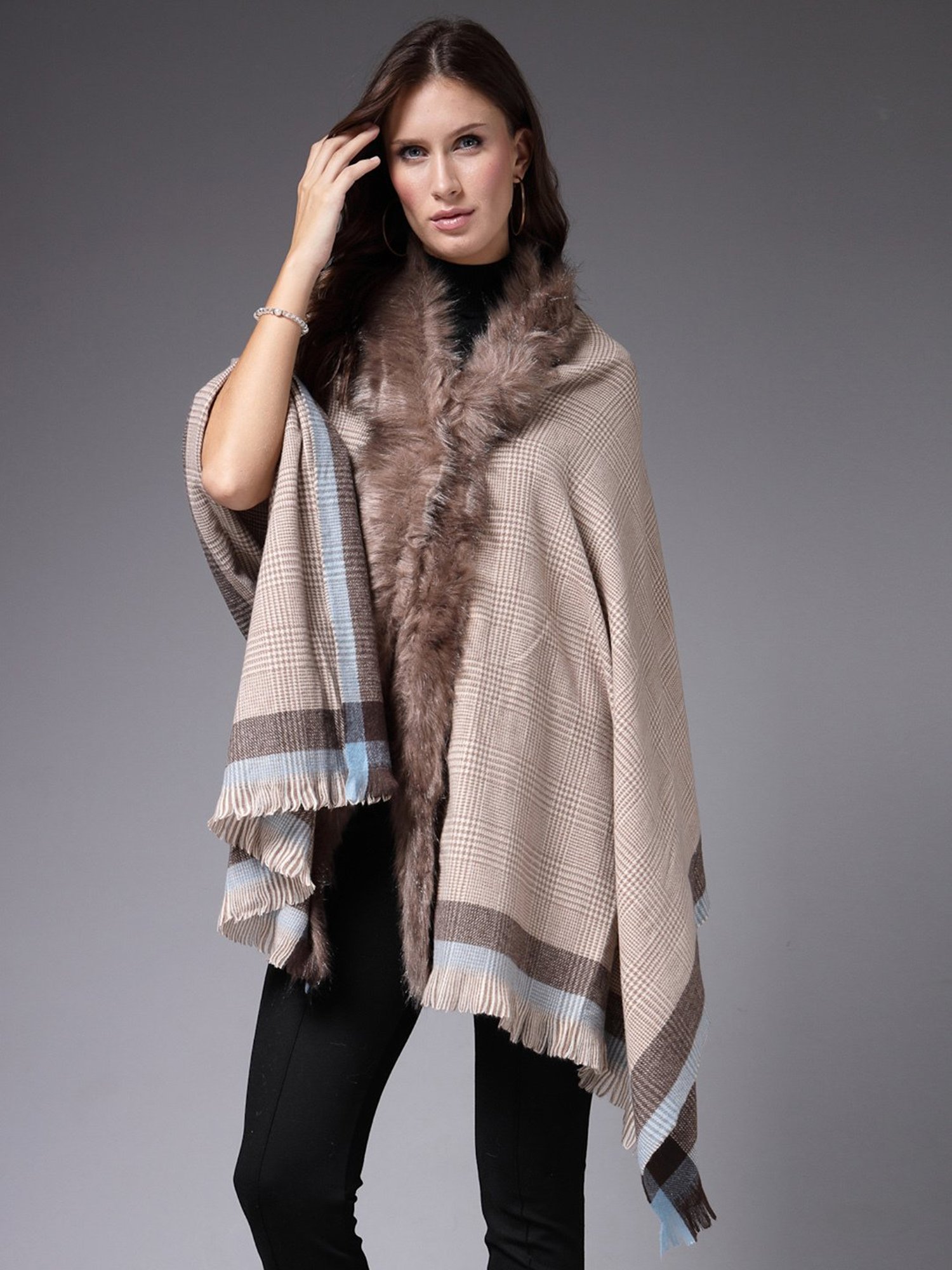 Mafadeny Brown Checks Poncho