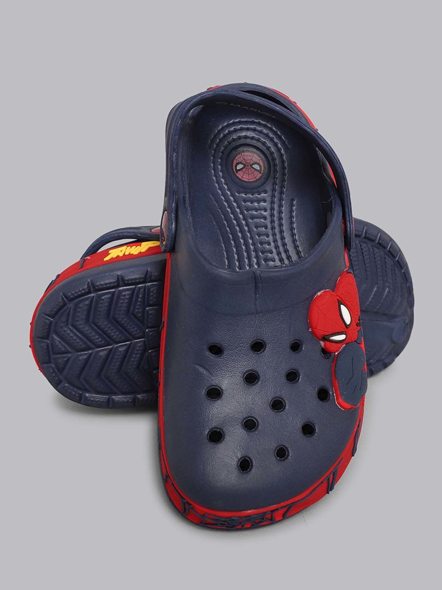 Kidsville Navy & Red Spiderman Printed Back Strap Clogs
