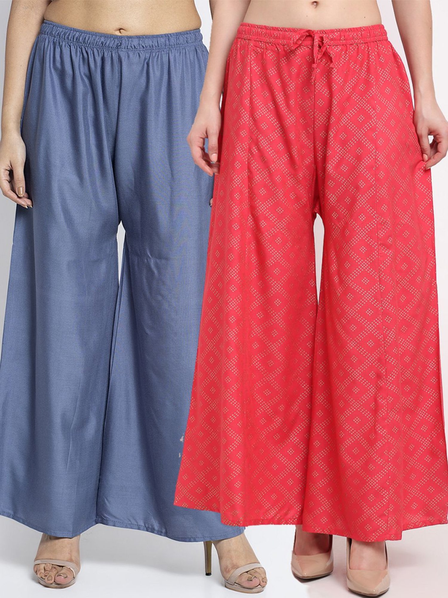 Gracit Grey & Pink Flared Fit Palazzos - Pack Of 2