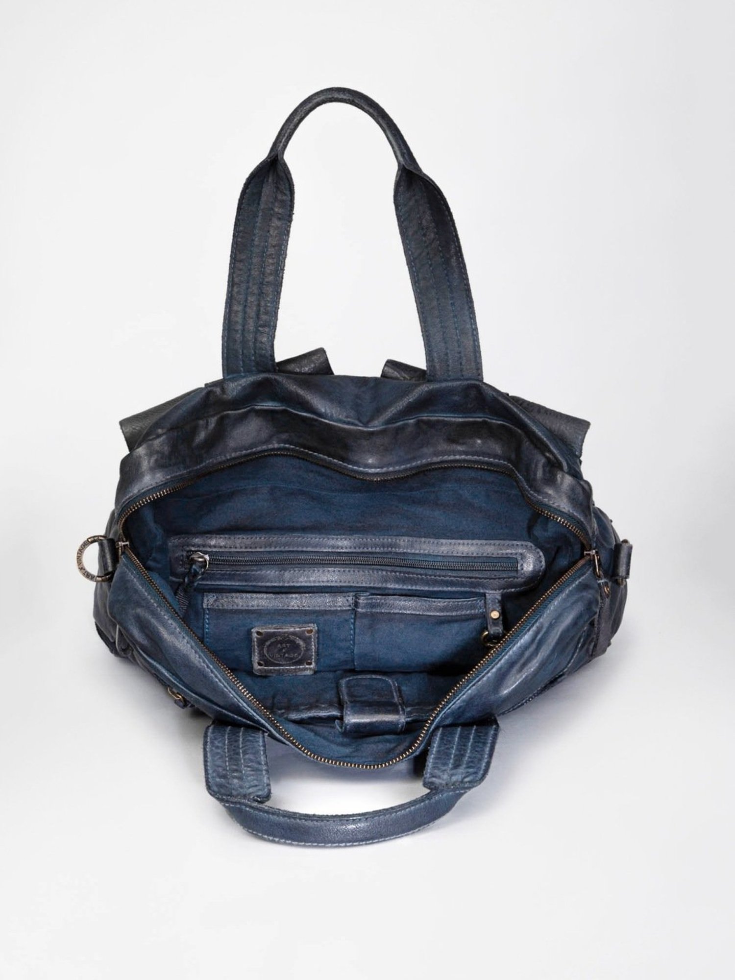 Art N Vintage Logan Navy Leather Solid Large Laptop Messenger Bag