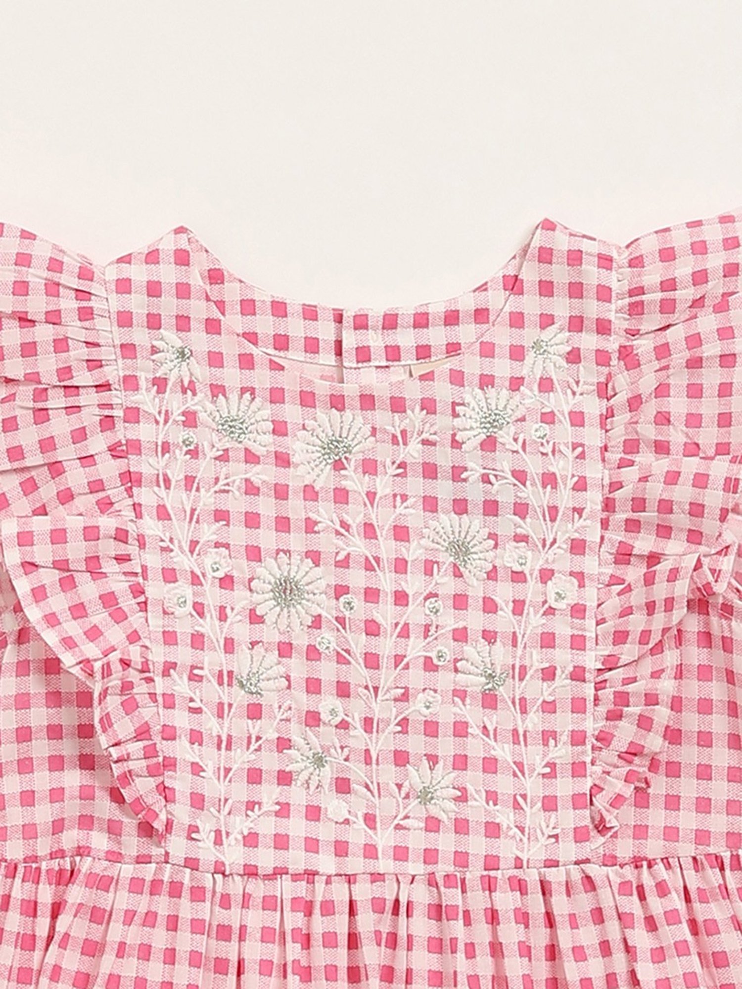 Utsa Kids by Westside Pink Gingham Checkered Tiered Cotton Dress