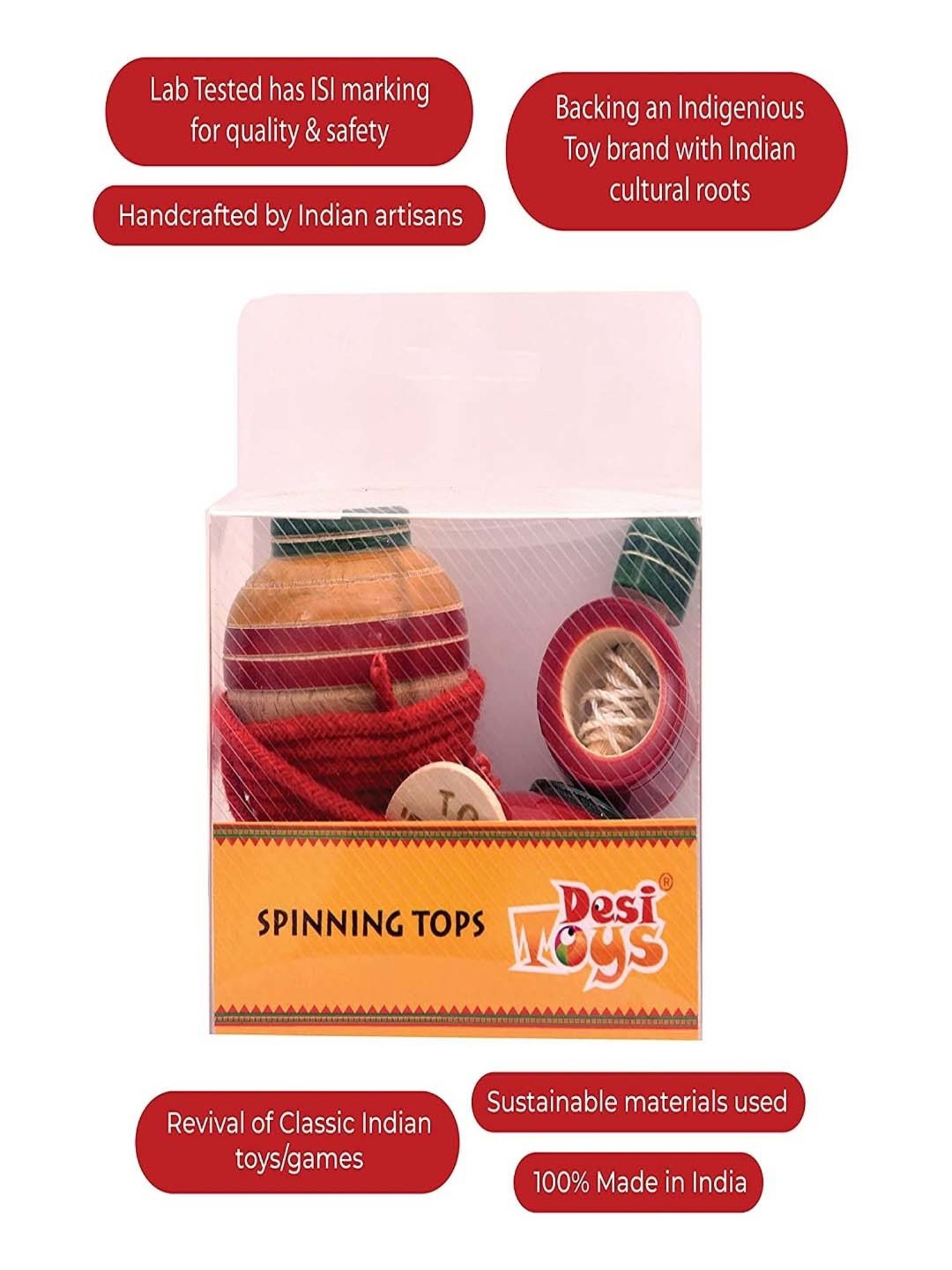 Desi Toys Kids Multicolor Wooden Spinning Top & Windup Top Set