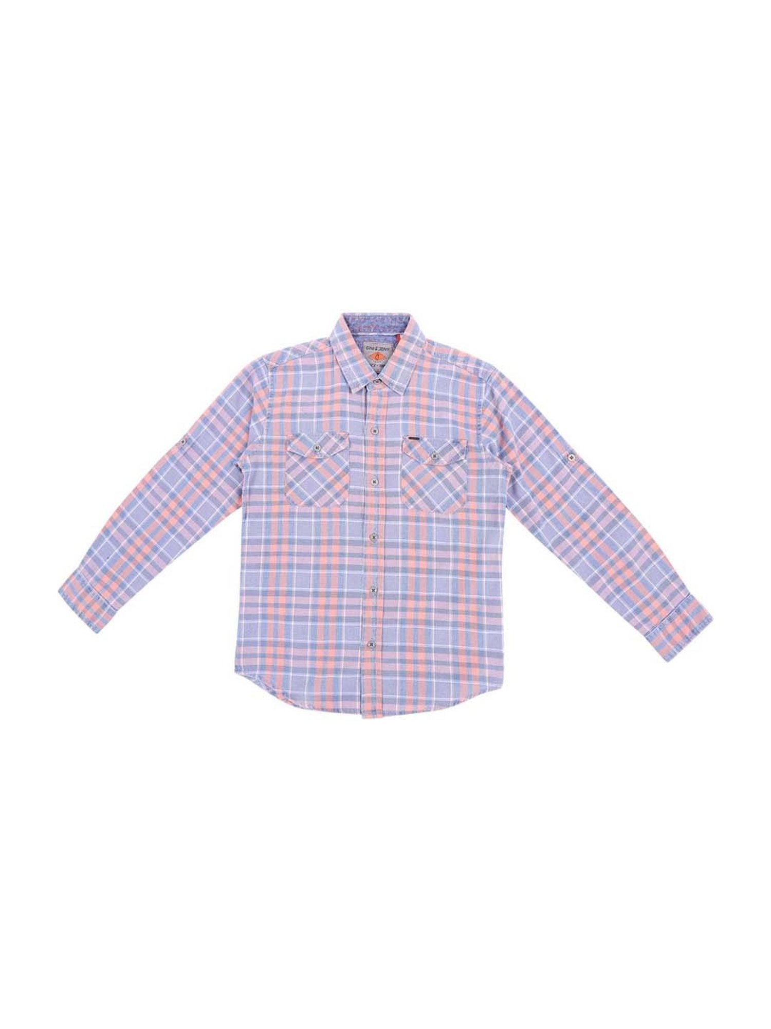 Gini & Jony Kids Blue & Coral Cotton Plaid Shirt