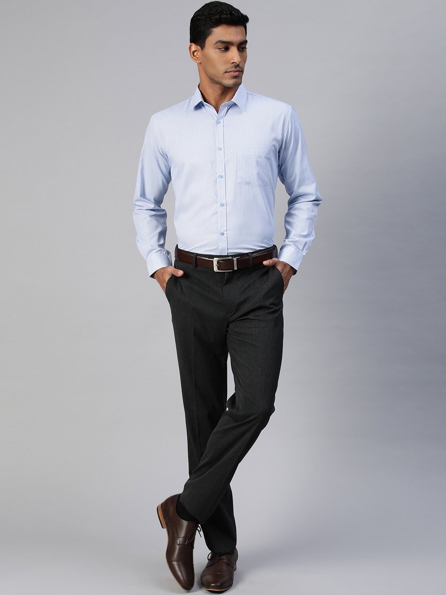 ManQ Blue Regular Fit Check Shirt