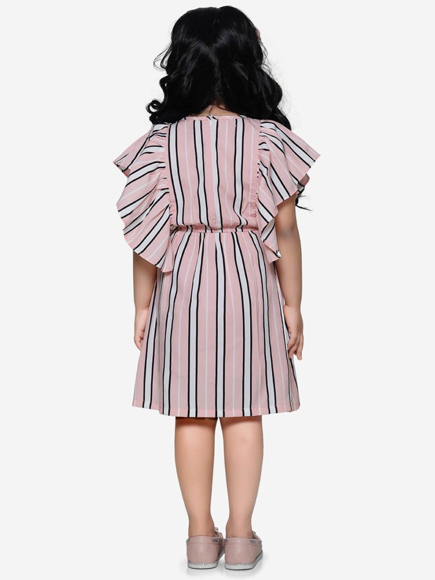 LilPicks Kids Pink & Black Striped Dress