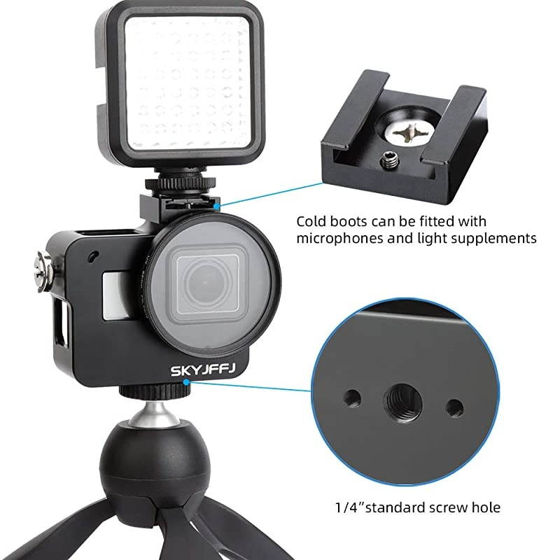 Housing Case Alloy Protective Skeleton Frame with 52mm UV Filter and Lens Cap, for Gopro HERO5/6/7Black Action Camera Black