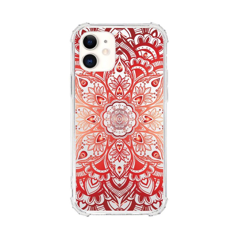 OTM Essentials Apple iPhone 12 Mini Tough Edge Clear Phone Case - Mandala Heart Orange & Red