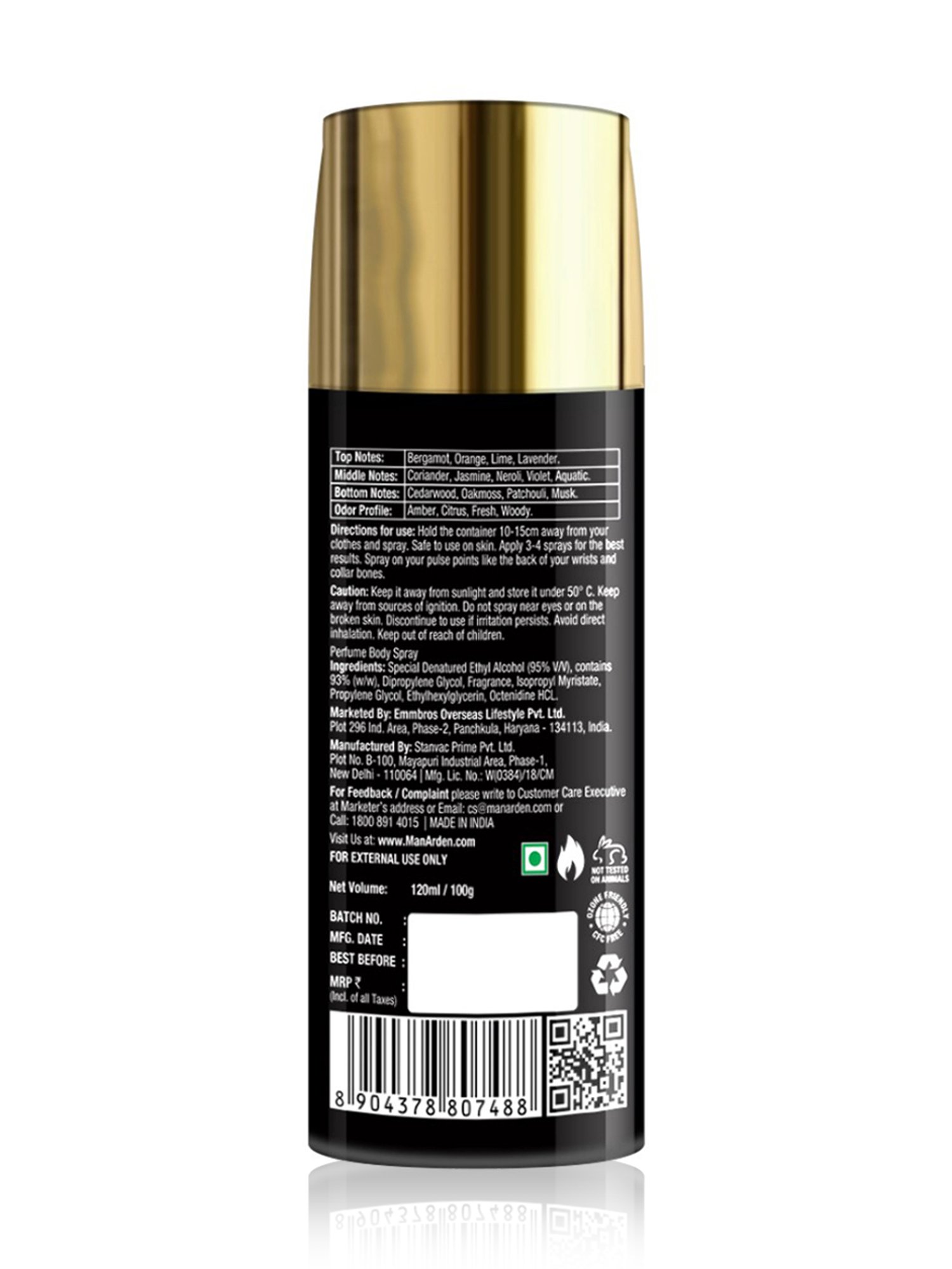 Man Arden 2 Long Lasting No Gas Perfume Body Spray - 120 ml