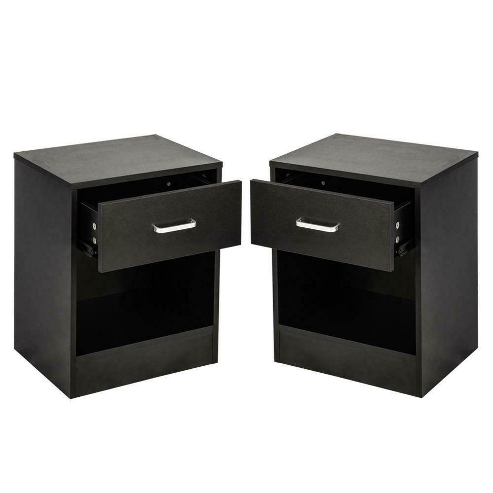 Bedroom Bedside Furniture Nightstand Set of 2 End Table Shelf Drawer Black