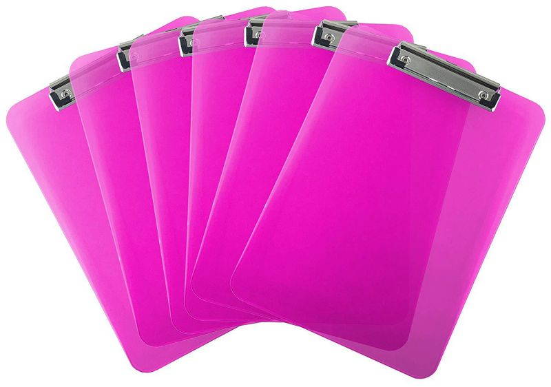 Trade Quest Plastic Clipboard Transparent Color Letter Size Low Profile Clip (Pack of 6) (Pink)
