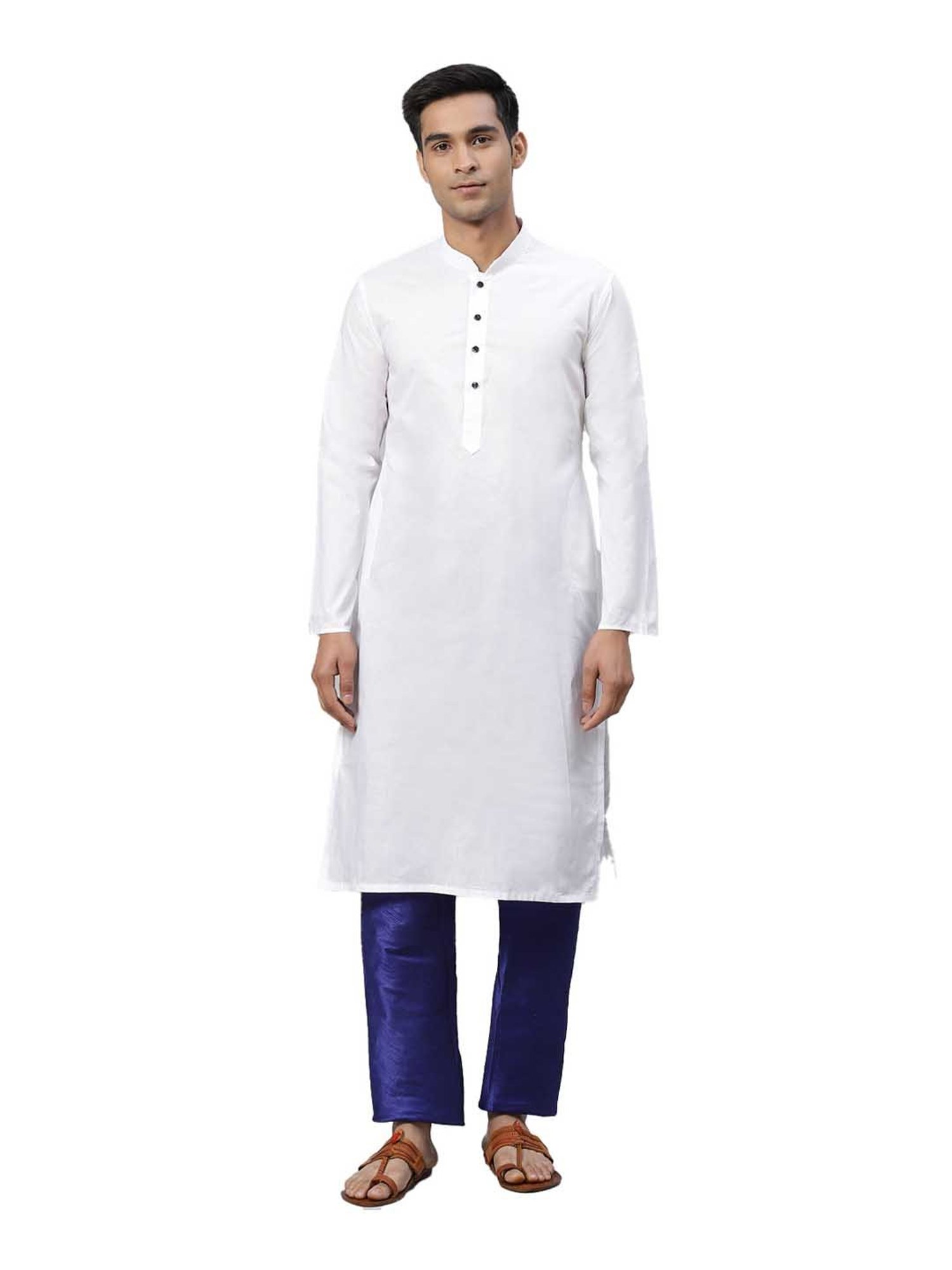 Manthan White Regular Fit Solid Kurta