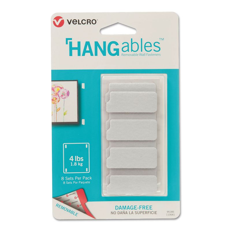 Velcro HANGables Removable Wall Fasteners 0.25 x 4.5 White 8/Pack 95185