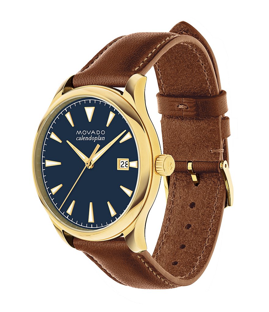 Movado Heritage Series Calendoplan Cognac Leather Strap Watch
