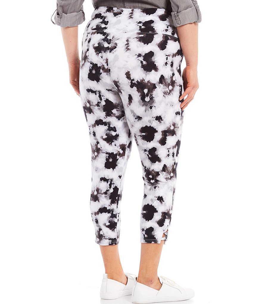 Intro Plus Size Splash Tie Dye Loop Strap Hem Detail 7/8 Ankle Pull-On Leggings