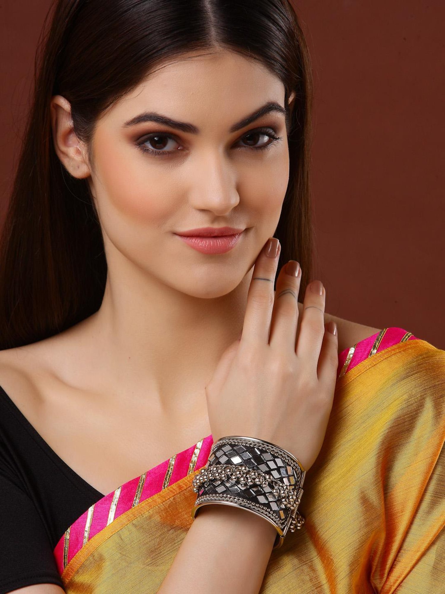 Moedbuille Mirrors & Ghungroo Studded Afghan Design Oxidised Silver Plated Handcrafted Bracelet