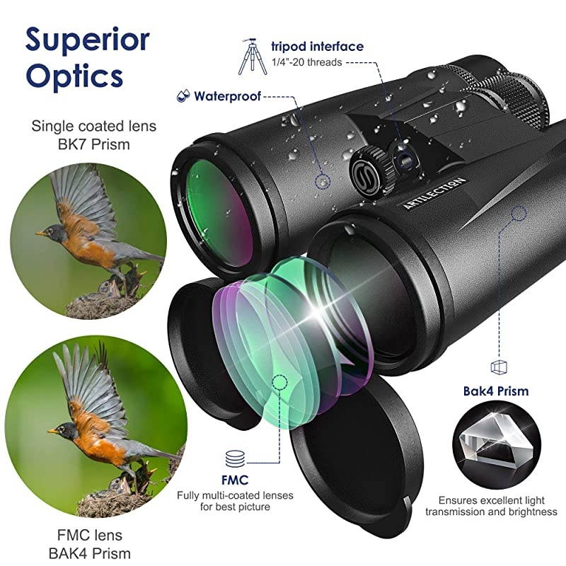 10x42 Binoculars for Adults, HD Professional High Power Magnification Compact Wide Angle Binocular for Bird Watching, Hunting, Travel, FMC Lens with BAK4 Roof Prism