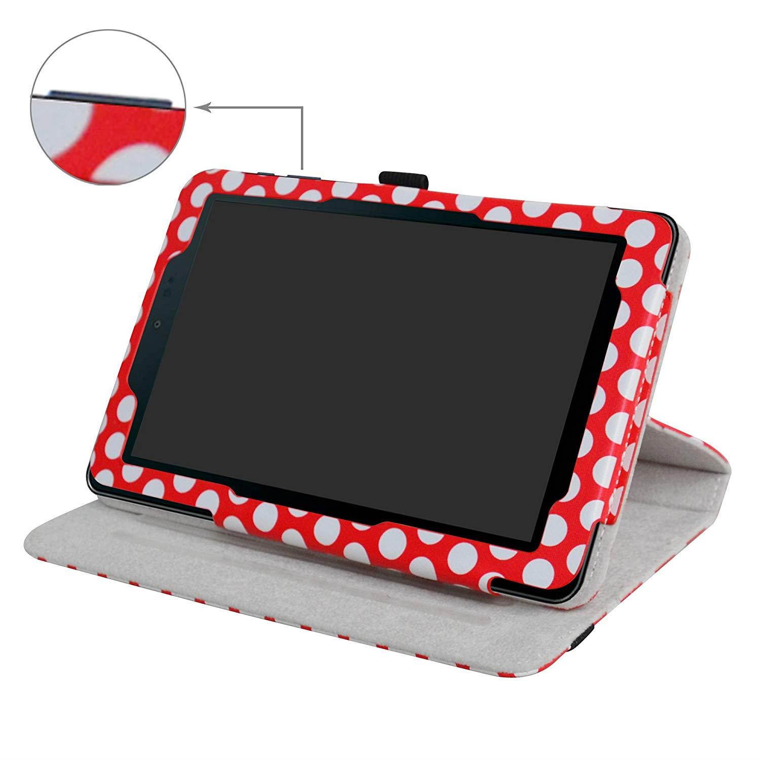 Sprint Slate 8" Tablet Rotating Case,Mama Mouth 360 Degree Rotary Stand with Cute Cover for 8" Sprint Slate 8 (AQT80) / Sprint Slate 8 Plus Android Tablet,Polkadot Red
