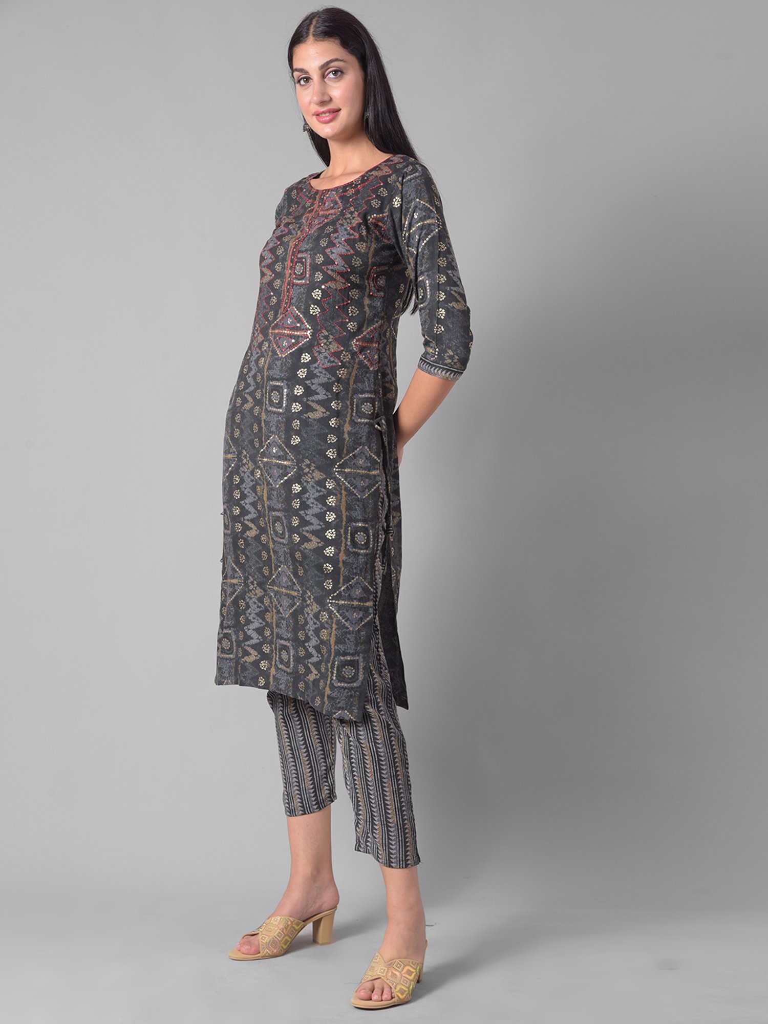 Dollar Missy Black Printed Kurta With Pants & Dupatta