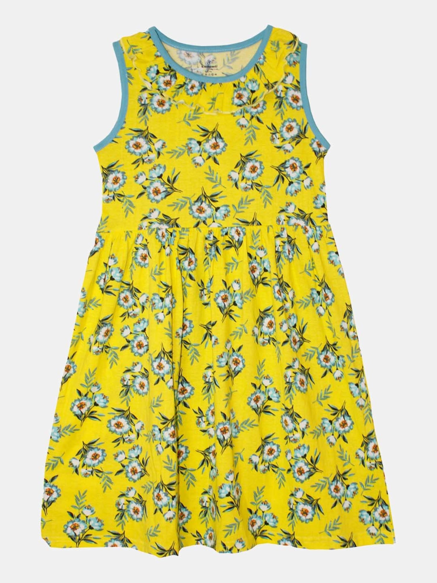 Kiddopanti Kids Yellow & Blue Cotton Floral Print Dress