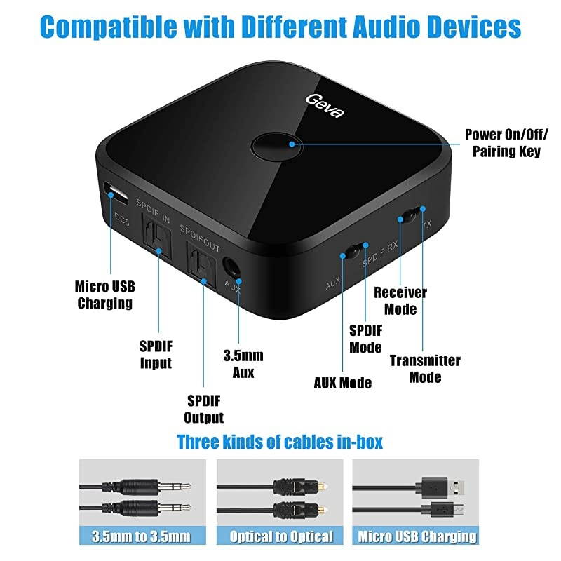 Bluetooth 50 Transmitter and Receiver Digital Optical TOSLINK and 35mm Wireless Audio Adapter for TVHome Stereo System Low Latency