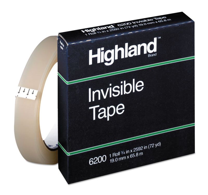 Highland Invisible Permanent Mending Tape 3/4" x 2592" 3" Core Clear 6200342592