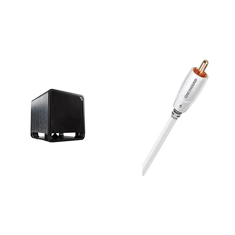 HTS 12 Powered Subwoofer Bundle with Power Port Technology | 12&rdquo; Woofer, Washed Black Walnut with 3m (9&rsquo; 10&rdquo;) AudioQuest Greyhound Subwoofer RCA Cable