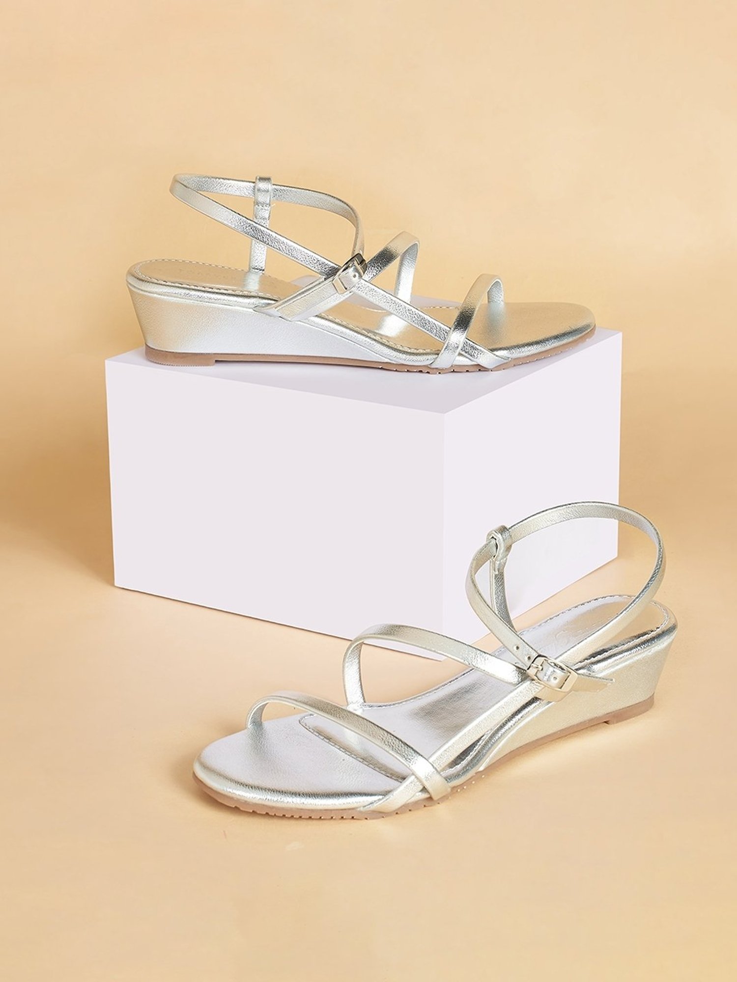 Forever Glam by Pantaloons Women's Silver Ankle Strap Wedges