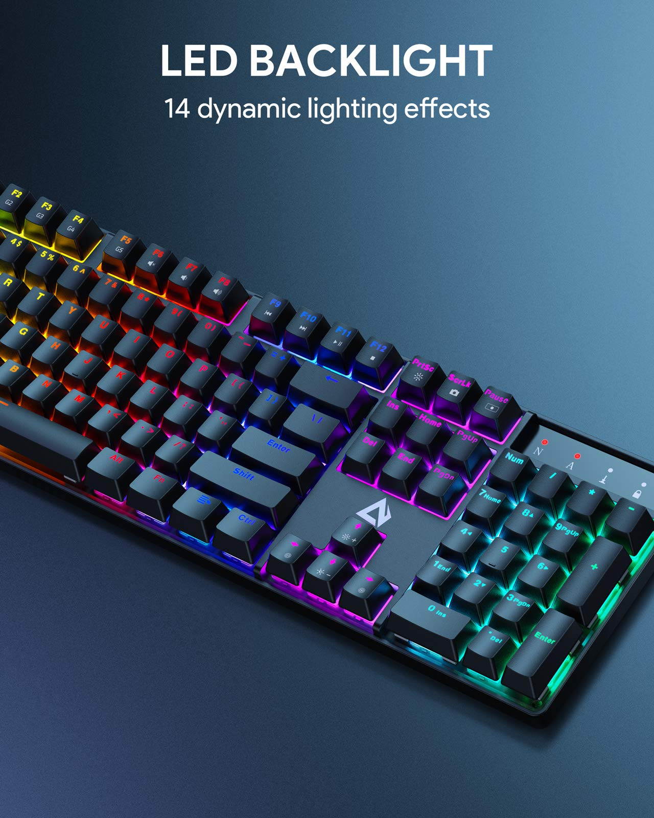 AUKEY KM-G16 Mechanical Gaming Keyboard with Clicky Blue Switches & LED Backlight, 104-Key Anti-Ghosting Wired Mechanical Keyboard with Macro Recording & Ergonomic Design for PC and Laptop